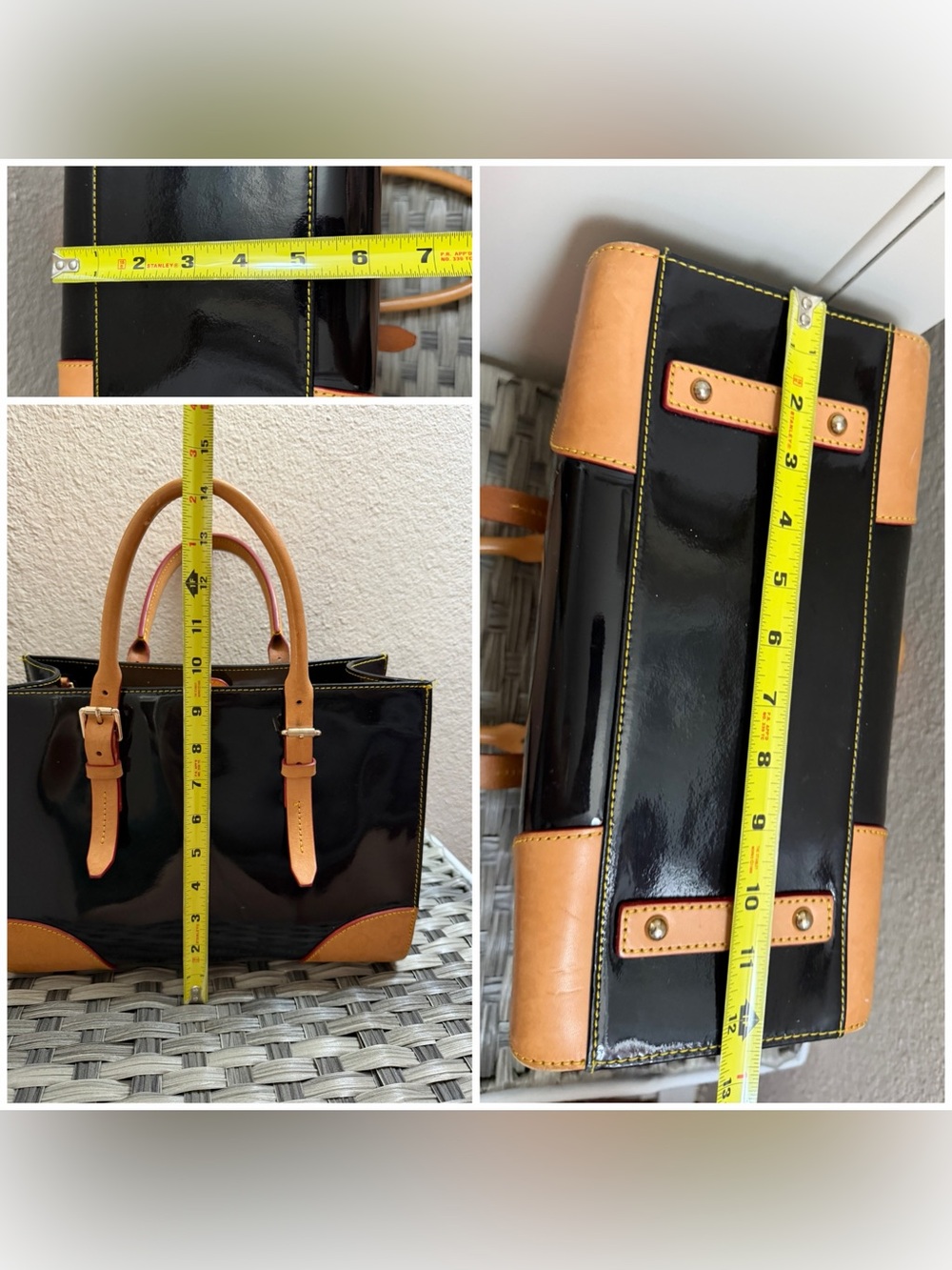 Dooney & Bourke Janine Black Patent Leather Satchel Tote Bag w/ Leather Handles - Picture 5 of 15